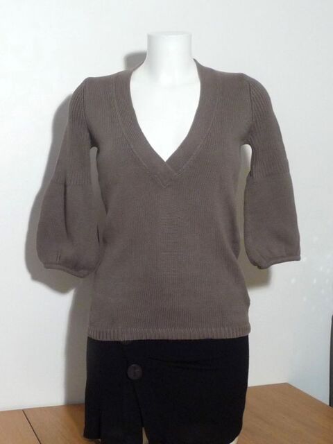 Pull 100% Coton Marron Taupe  Manches 3/4- 3 Suisses 12 Paris 15 (75)