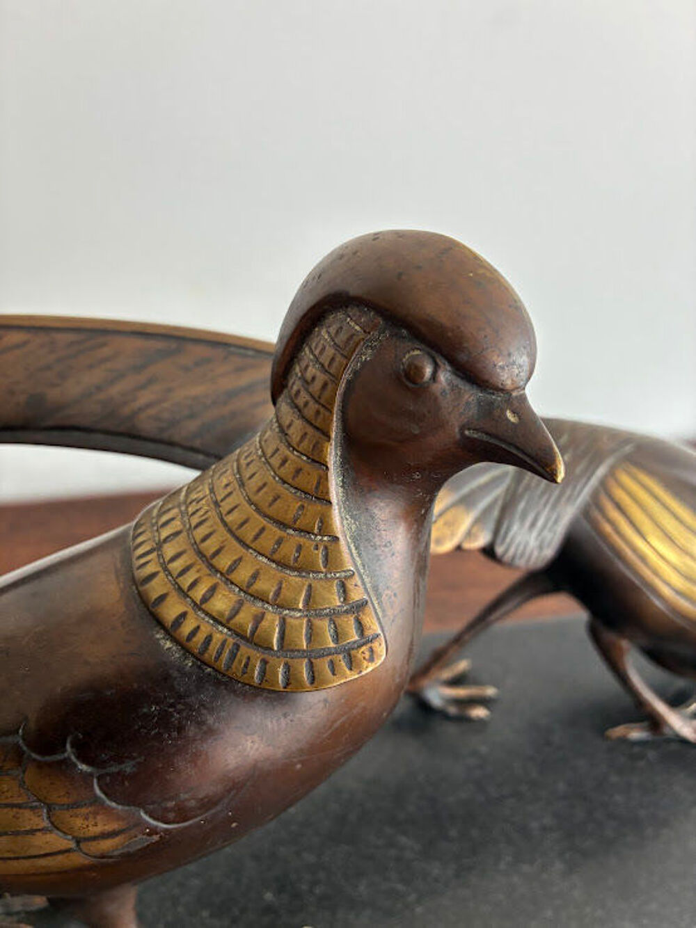Sculpture en Bronze 2 faisans dor&eacute;s Art D&eacute;co Lorino Décoration