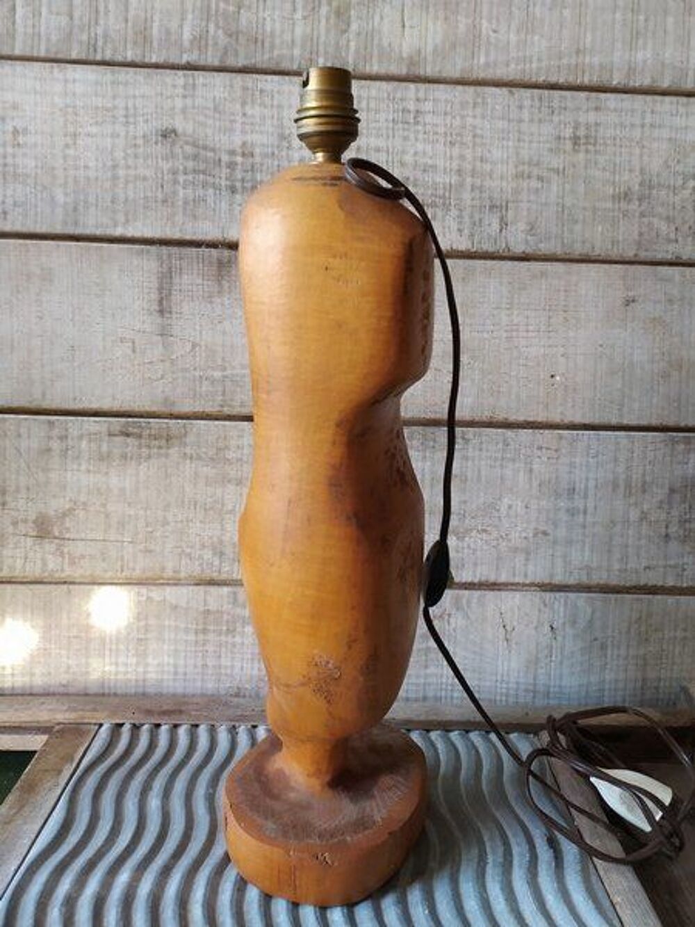 Lampe Sabot Sculpt&eacute; Bois Travail de Sabotier Art Populaire Décoration