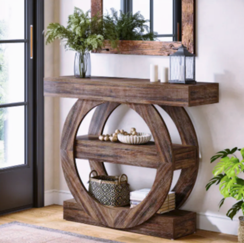 Console ronde &agrave; &eacute;tag&egrave;res ? Pi&egrave;ce unique au charme sculptural Meubles