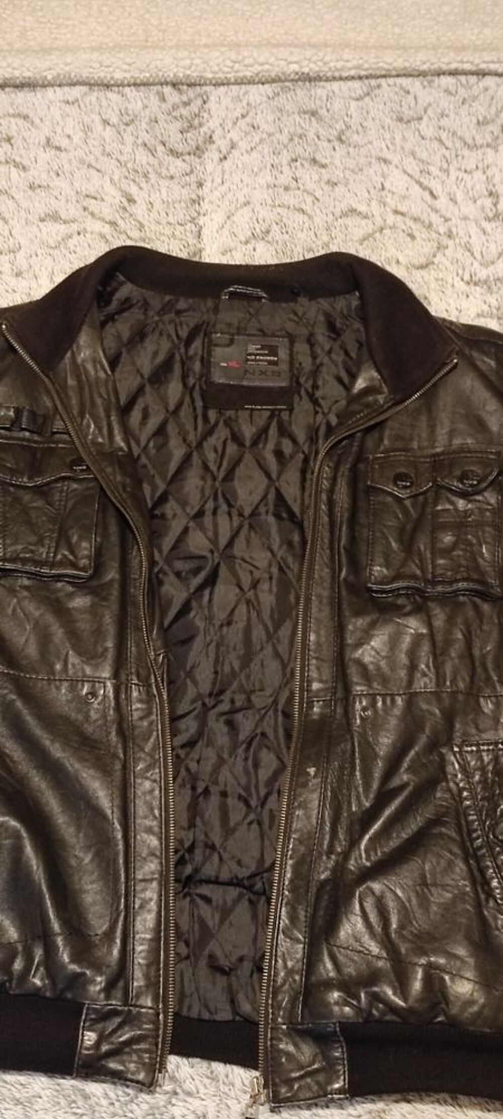 blouson en cuir v&eacute;ritable noir Vêtements