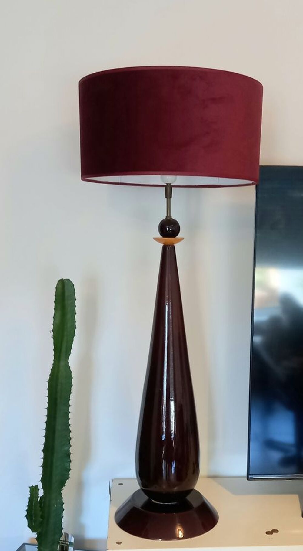 SUPERBE GRANDE LAMPE EN VERRE MARRON Dcoration