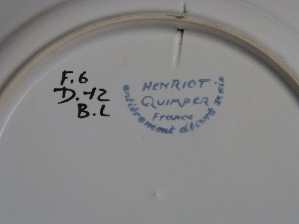 ASSIETTE HENRIOT QUIMPER d&eacute;cor OISEAU 