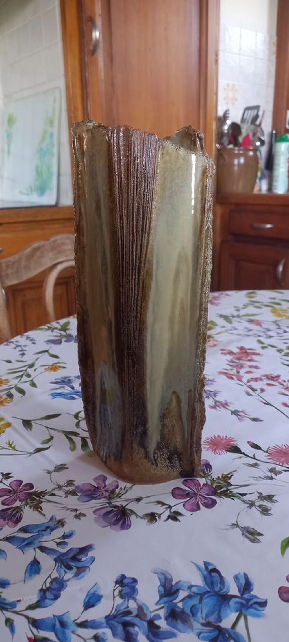 Vase en gr&egrave;s chamotte sign&eacute; ? Style &eacute;corce H25 Décoration