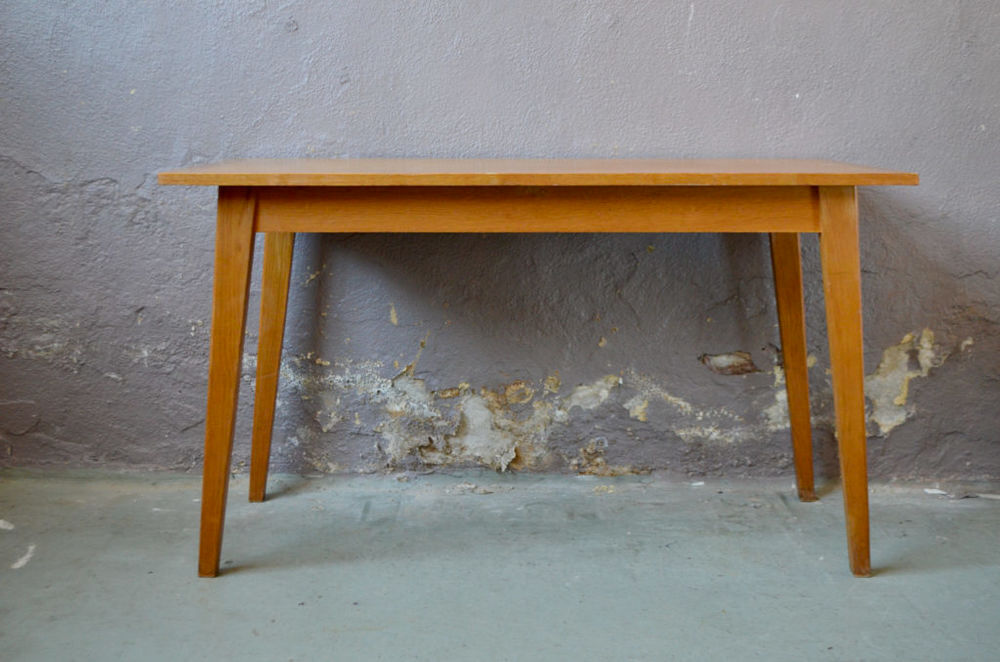 Table ou bureau vintage scandinave pieds compas ancien bois Meubles