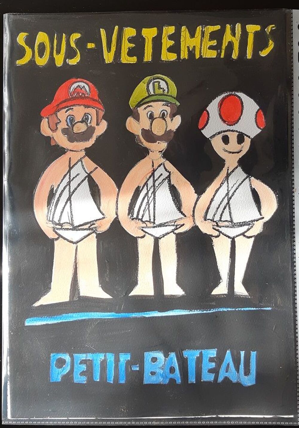 bl peinture - detournement - petit bateau par Mario Bros - s Décoration