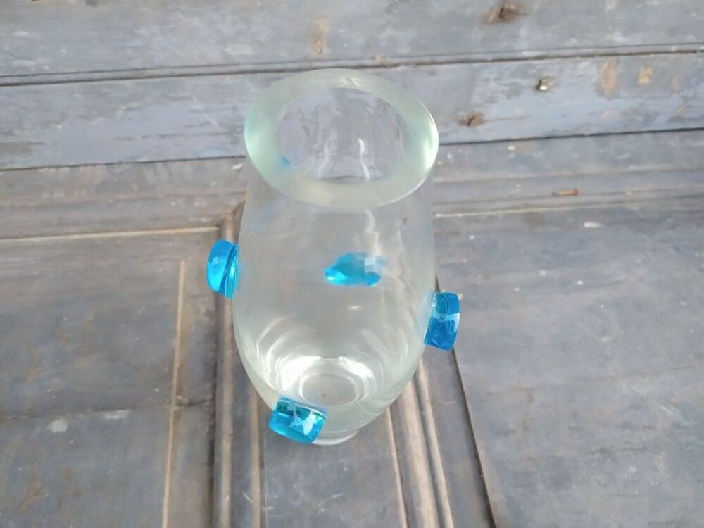 Vase en Verre &agrave; Pastilles Bleues Design Vintage Murano Décoration