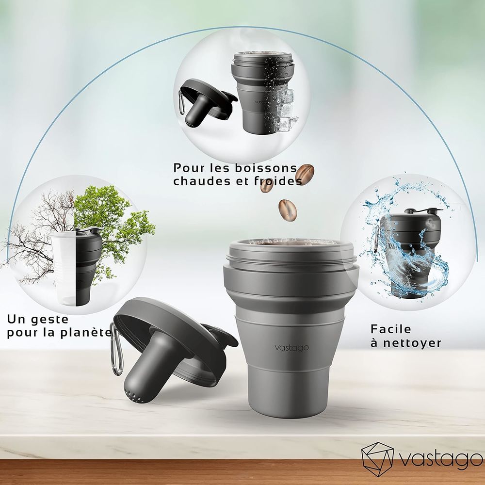 Tasse de Voyage Pliable en Silicone (350 mL) Cuisine