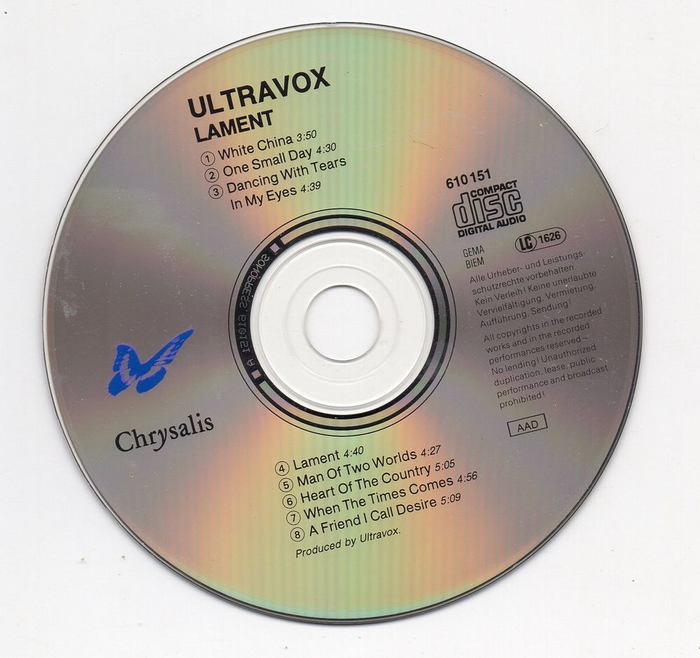Ultravox - Lament 1989 CD et vinyles