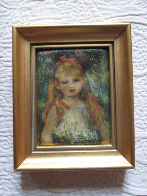 Petit tableau fillette, cadre dor� � la feuille 10 Herblay (95)