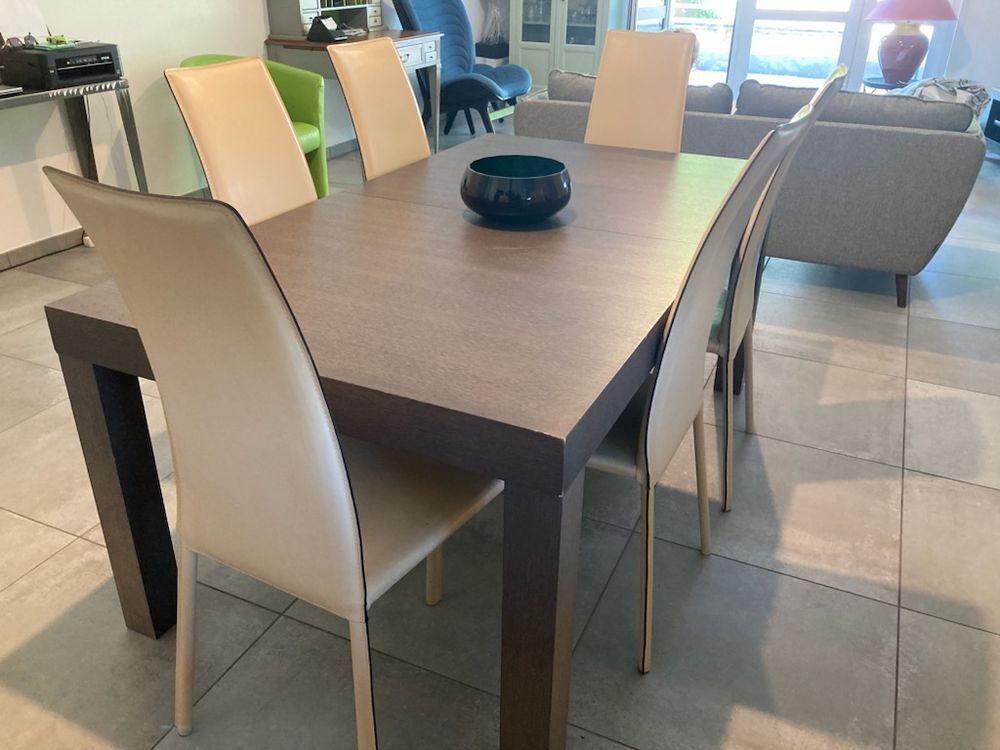 ENSEMBLE TABLE &amp; CHAISES CUIR BEIGE Meubles
