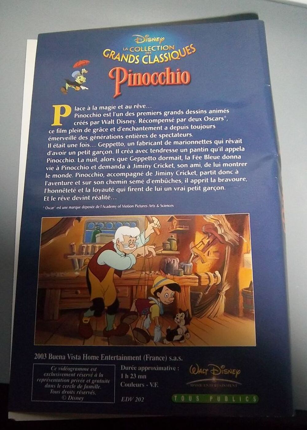 Jaquette cassette Pinocchio Walt Disney DVD et blu-ray