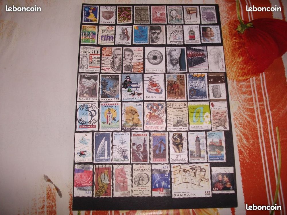 Lot de 400 timbres diff&eacute;rents, oblit&eacute;r&eacute;s du Danemark.

