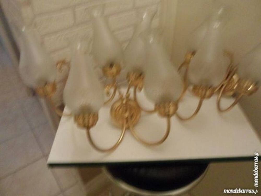 4 APPLIQUES DOUBLE EN METAL DORE ET VERRE CRISTAL Meubles