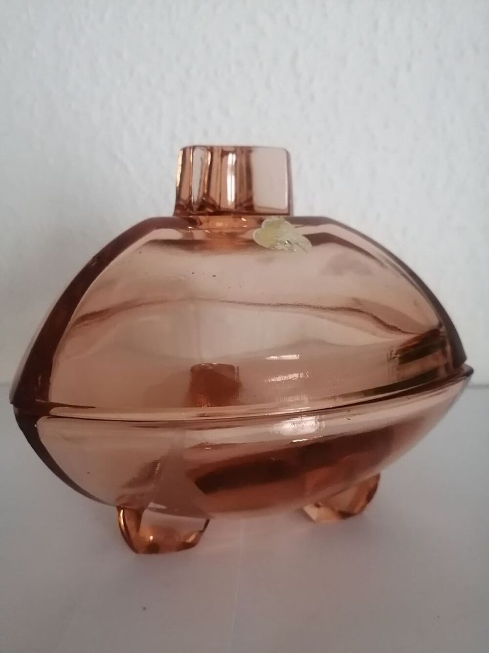 Bonbonni&egrave;re / bo&icirc;te en verre cristal rose - Vintage Décoration