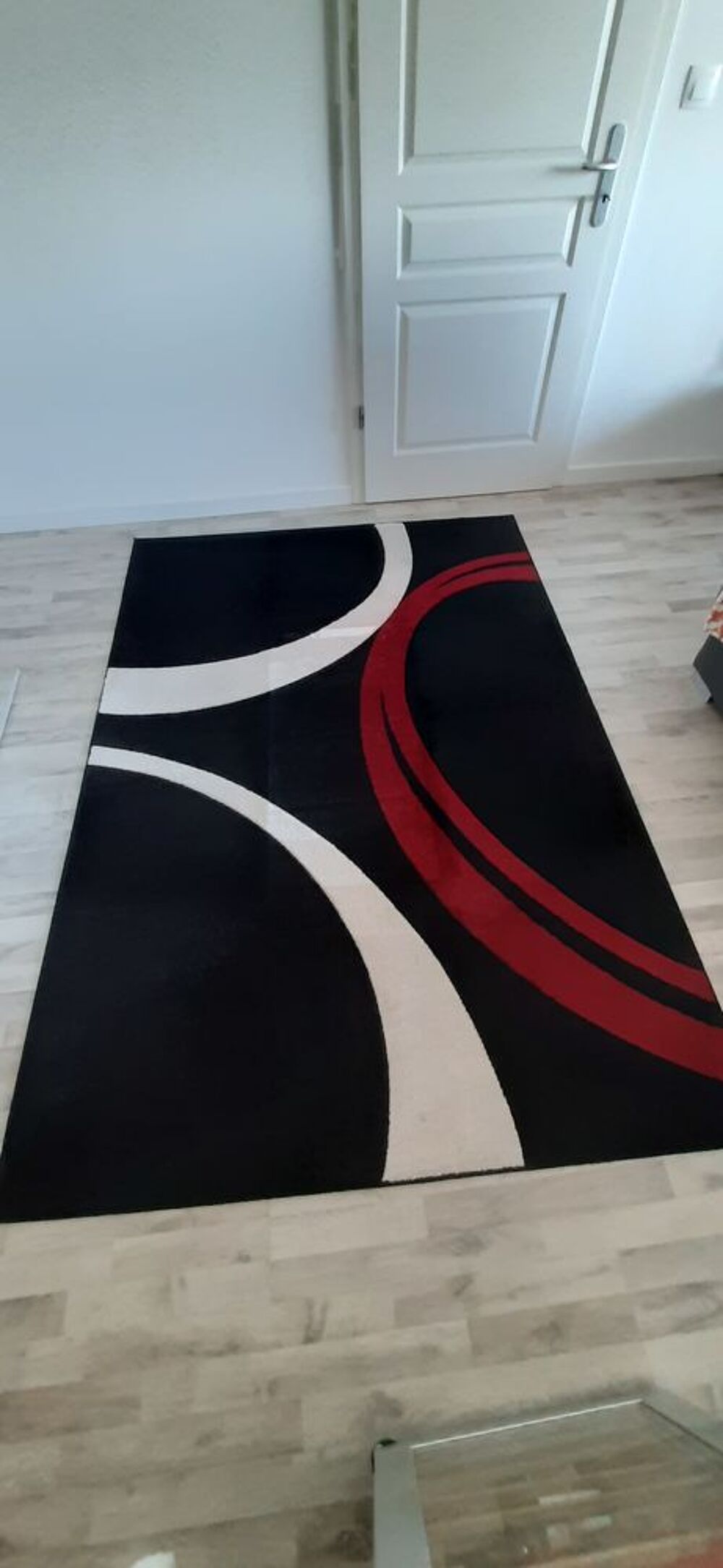 Tapis salon TWIN 160x230 tiss&eacute; noir et rouge rectangle motif Décoration