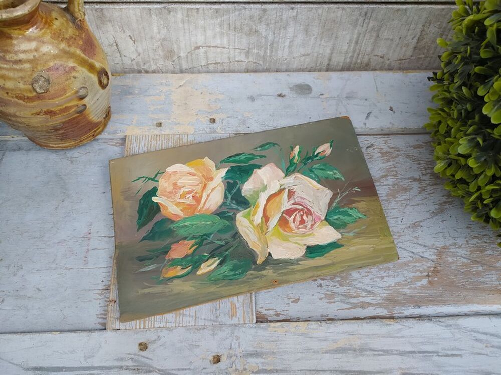 Petit Tableau Nature Morte aux Fleurs Roses

