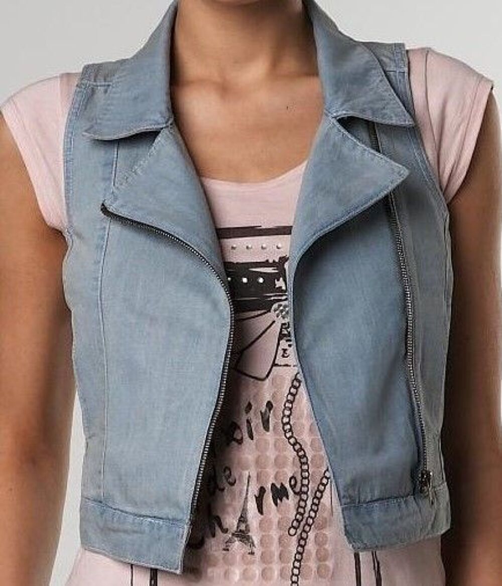 Beau gilet bol&eacute;ro veste femme jean denim neuf - T 40
Vtements