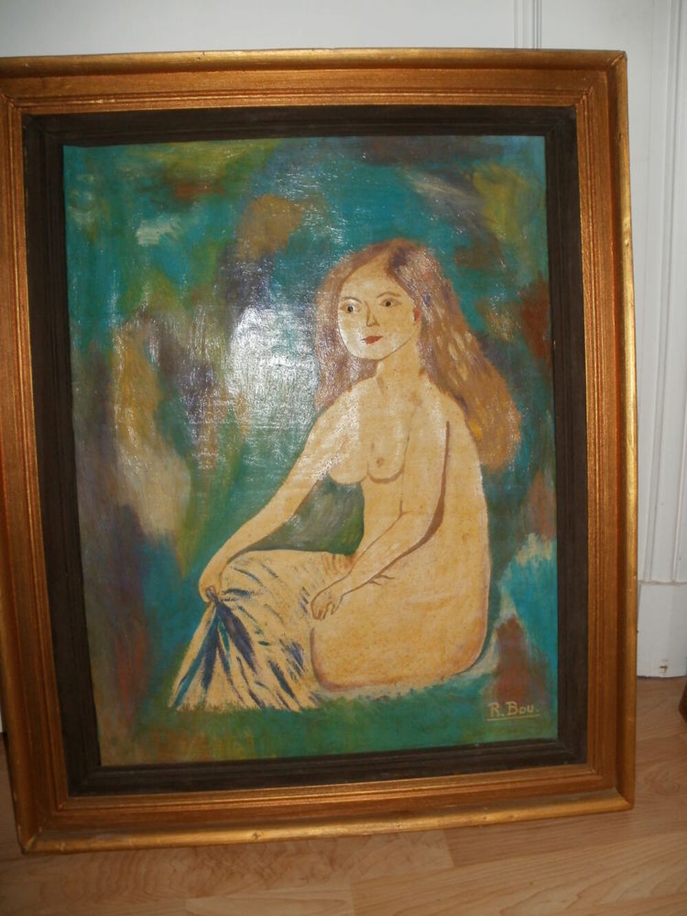 Huile sur toile de R. BOU LA BAIGNEUSE 1880 Décoration