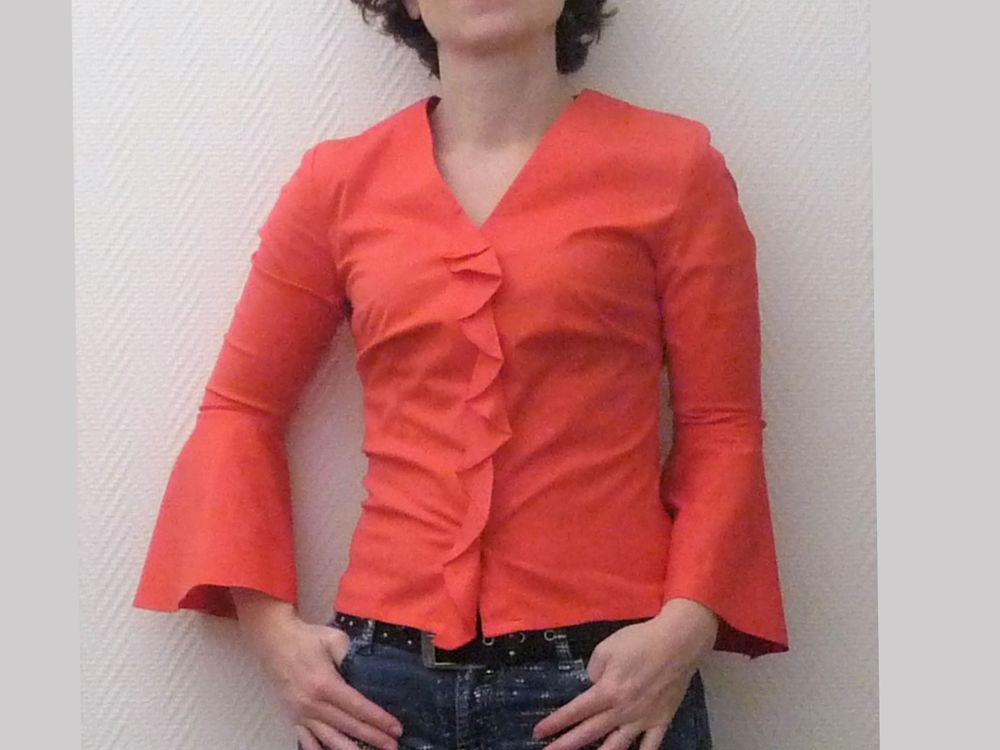 Chemisier/ Top Orange Corail avec ses Manches 3/4- Promod Vêtements