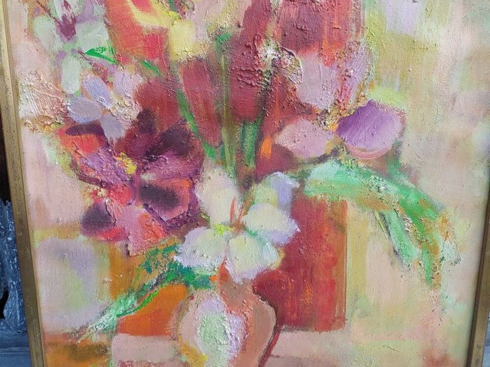 Tableau Bouquet de Fleurs Peinture &agrave; l'Huile Sign&eacute; Vincent Décoration