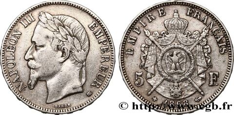 F.331-13 : Pièce Napoléon III argent 5 Francs 1868 30 Bosc-le-Hard (76)