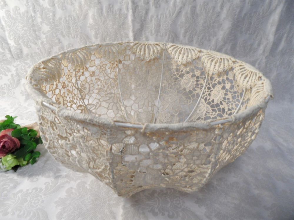 ANCIEN ABAT JOUR COTON BRODERIE VINTAGE LUSTRE RETRO tbe Décoration