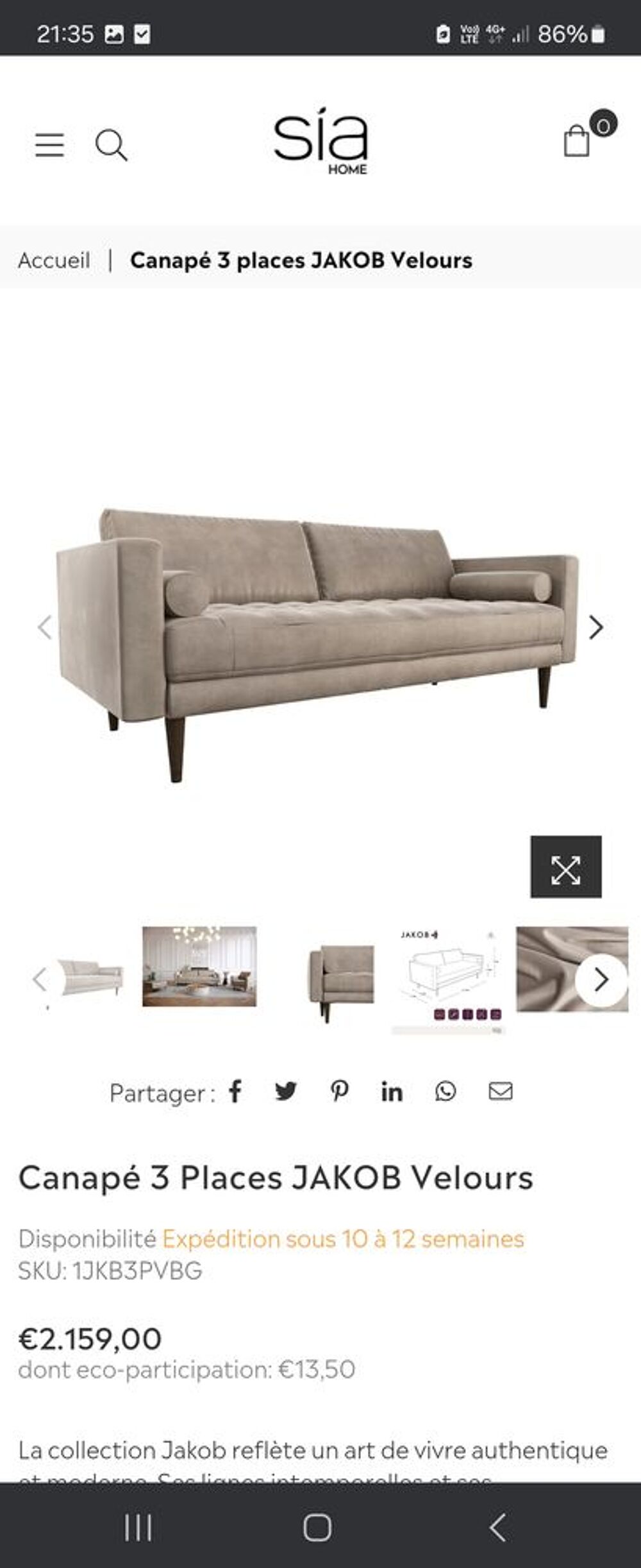 Canap&eacute; Sia home 3pl Meubles