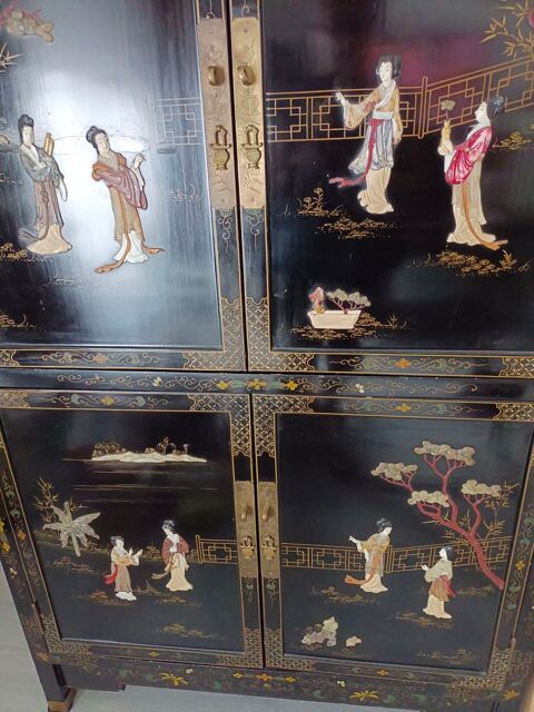 Meuble chinois laqué authentique ornement pierres et nacre Limeil-Brévannes (94)