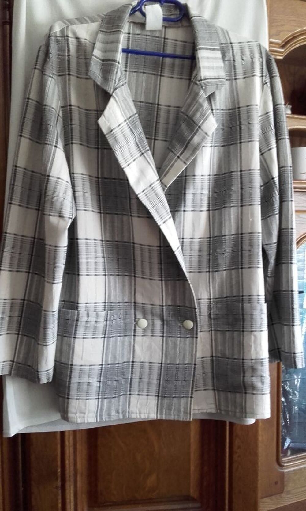 Veste &agrave; carreaux blanc/noir/gris Vêtements
