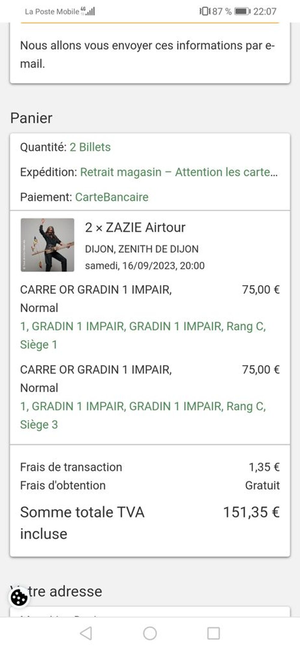 2 places Zazie Z&eacute;nith de Dijon Billetterie