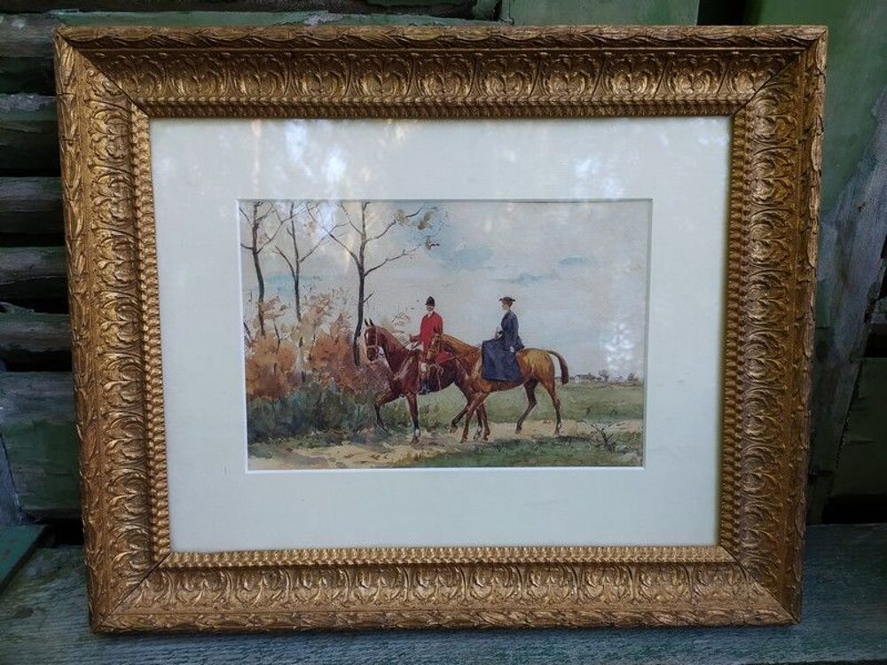 Tableau Aquarelle &Eacute;quipage de V&eacute;nerie, Chasse &agrave; Courre 