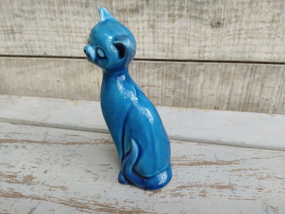 Statue Chat Porcelaine &Eacute;mail Turquoise Décoration