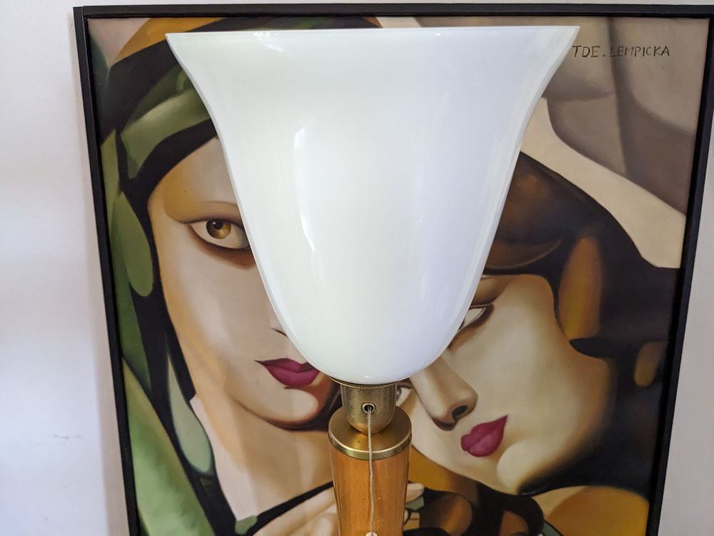 JOLIE LAMPE STYLE MAZDA UNILUX bois clair art d&eacute;co vintage 1 Décoration