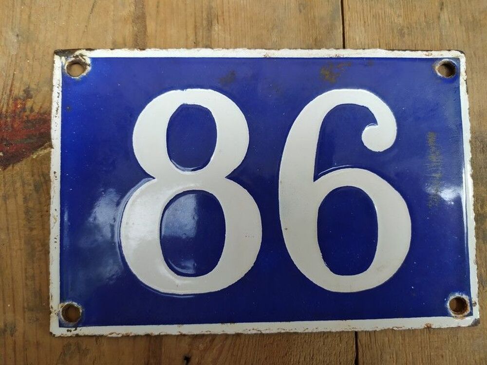 Ancienne Plaque &Eacute;maill&eacute;e Num&eacute;ro de Maison 86 Décoration