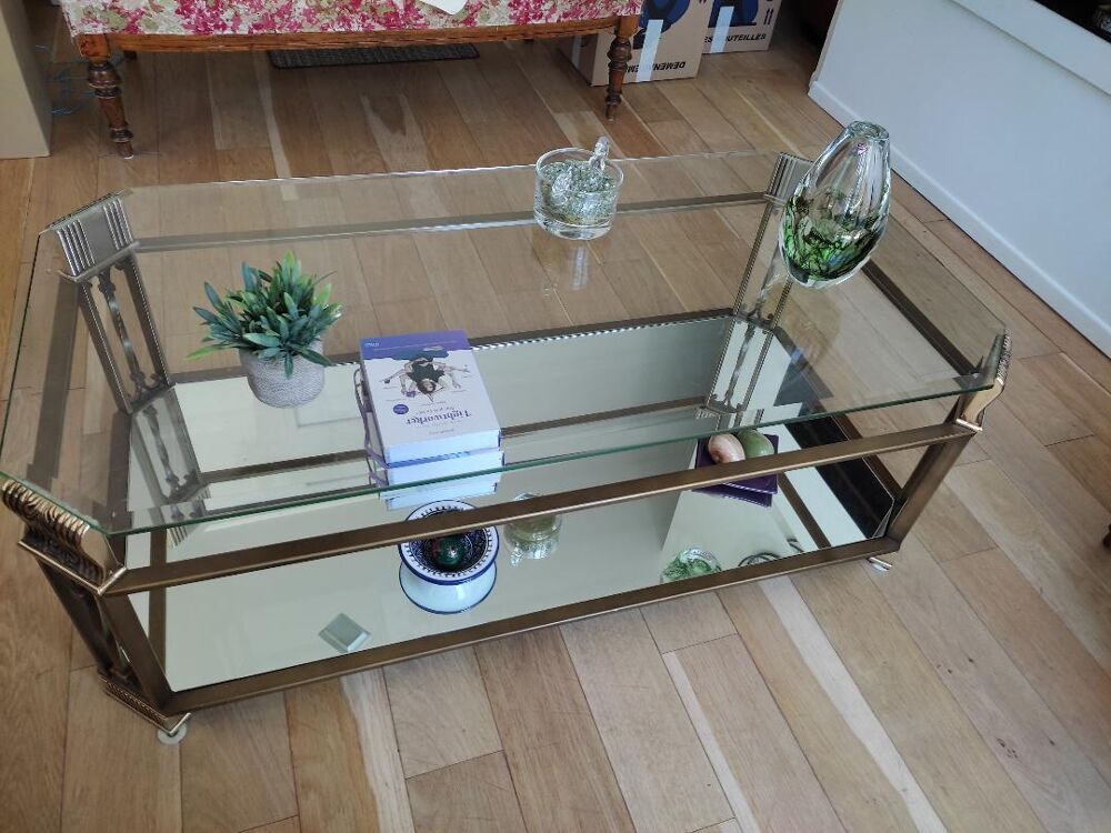 Table salon verre biseaut&eacute; et miroir Meubles