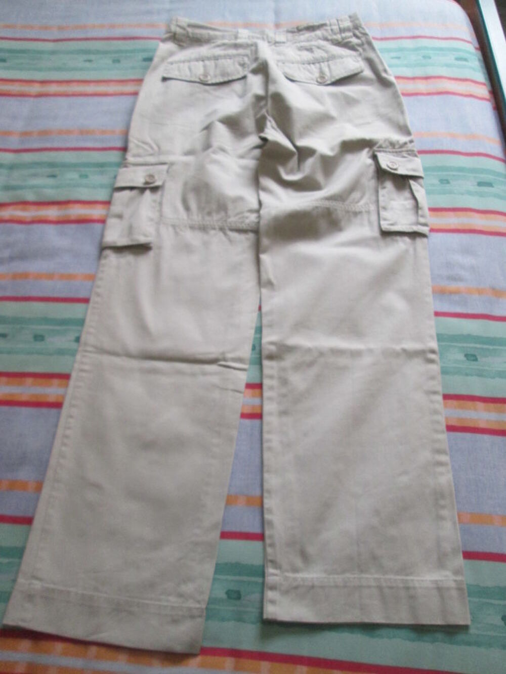 Pantalon multipoches toile &eacute;paisse beige homme taille 38 Vtements