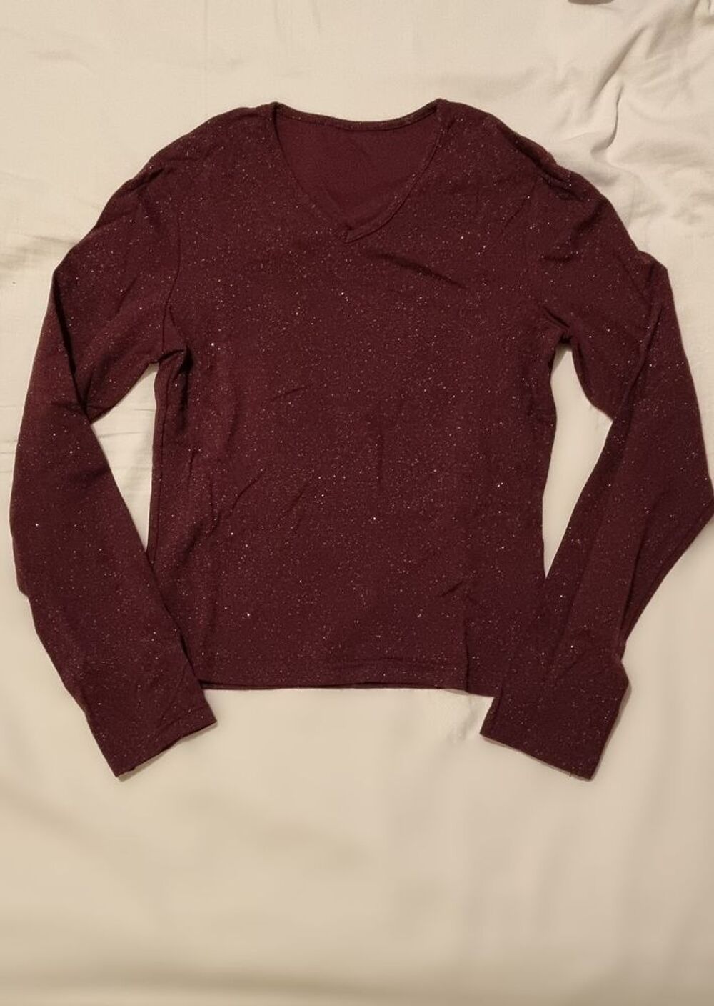 Haut manches longues bordeaux paillet&eacute; ? Taille 36 ? Made in Vêtements