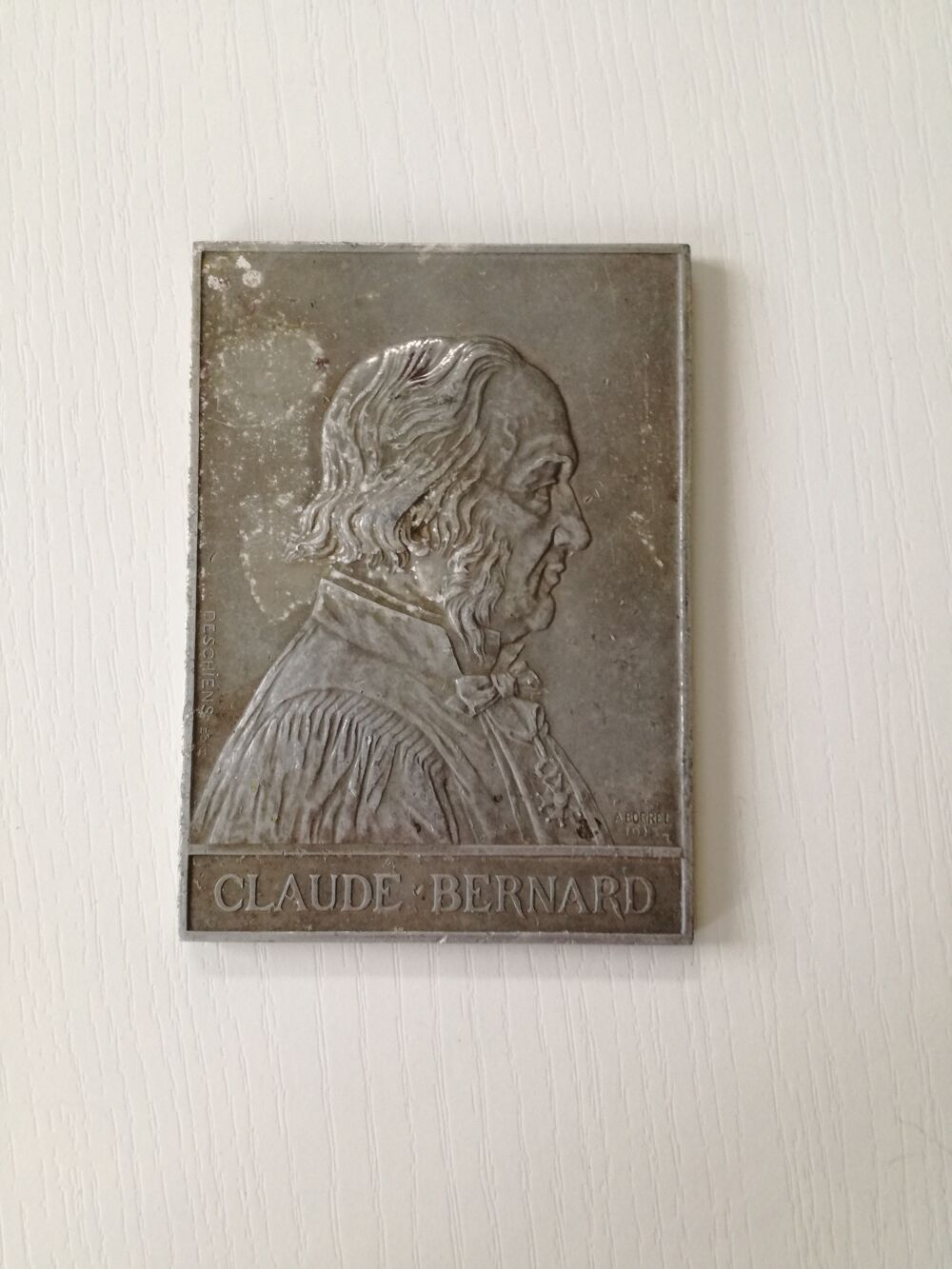 Plaque comm&eacute;morative Claude Bernard ? 1913 ? Gravure Alfred Décoration