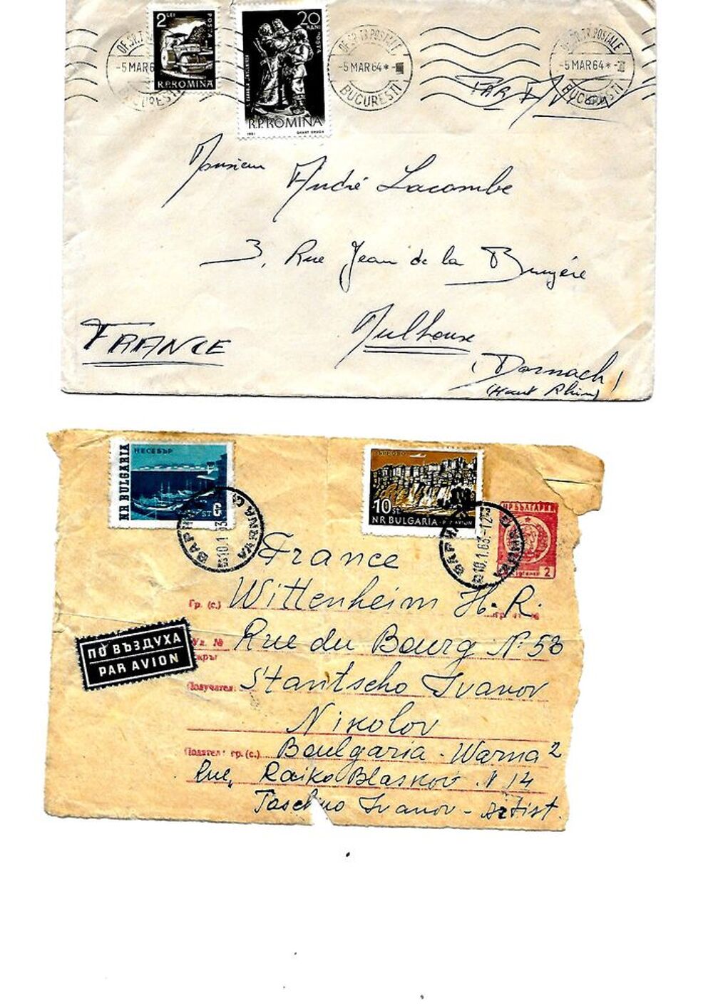 Timbres sur enveloppes de diff&eacute;rents Pays 