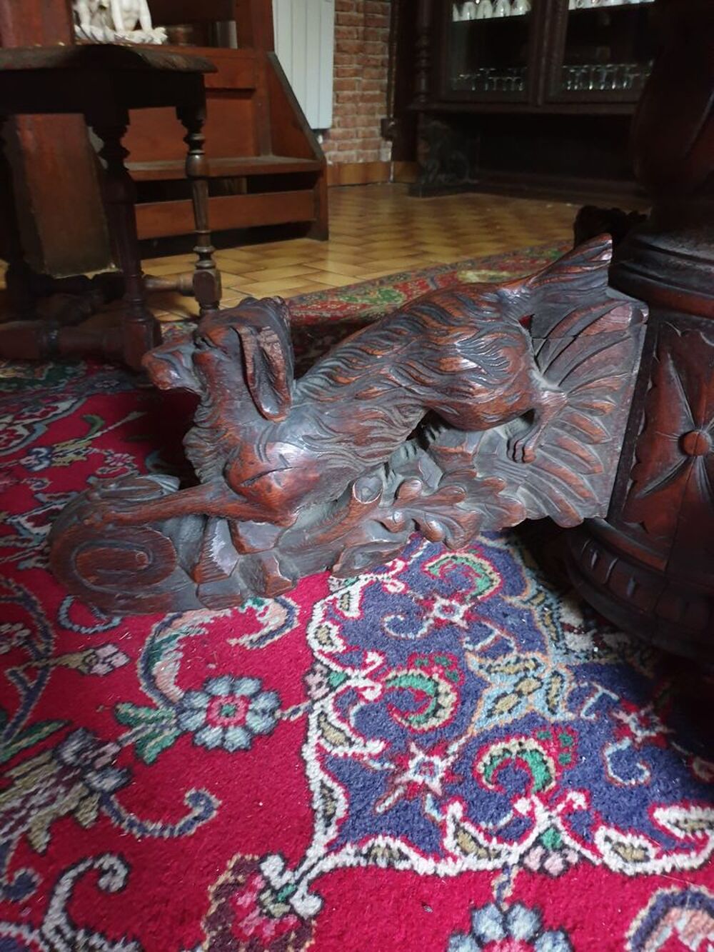 SALLE A MANGER compl&egrave;te ch&ecirc;ne fonc&eacute; th&egrave;me chasse Fin XIX&deg; Meubles
