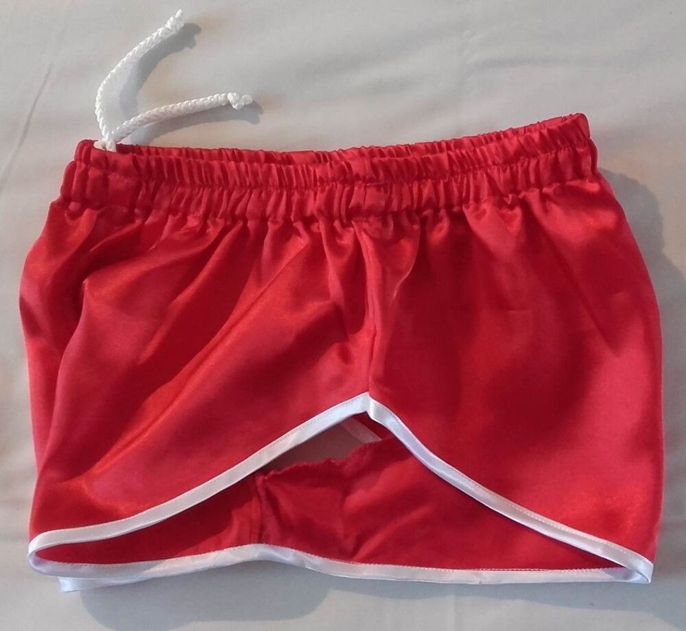 Short Nylon Satin Vintage Rouge liser&eacute; Blanc Taille S 40 Vêtements