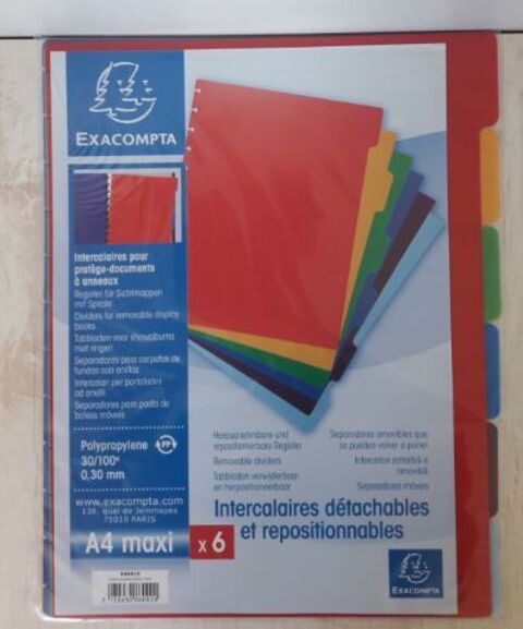 Jeu de 6 intercalaires A4 d�tachables et repositionnables 2 Metz (57)