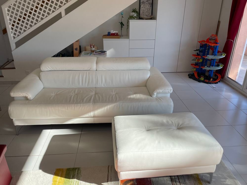 Canap&eacute; en cuir blanc 3 places Meubles