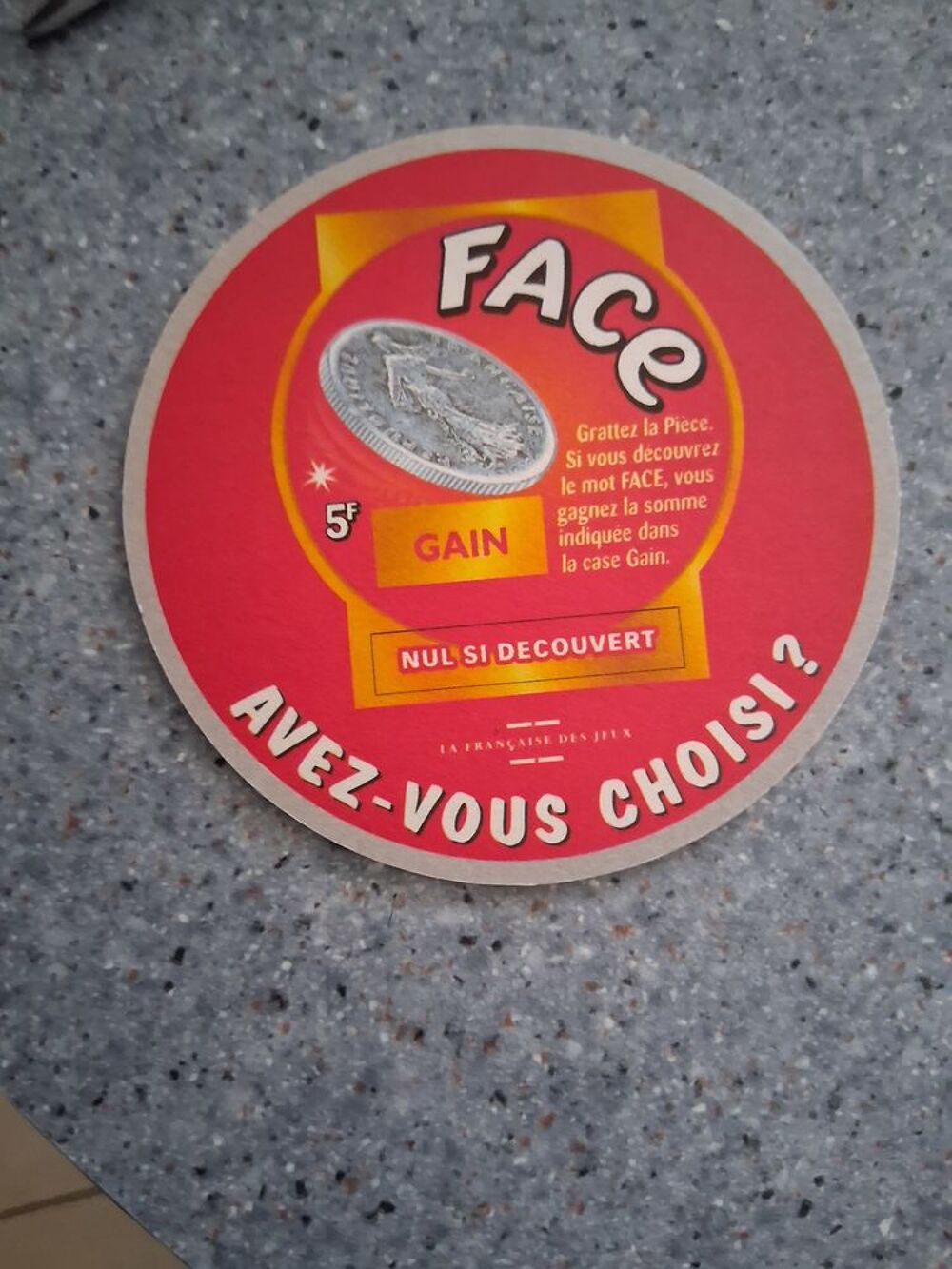 lot de 50 dessous de verre en carton "pile ou face" 
