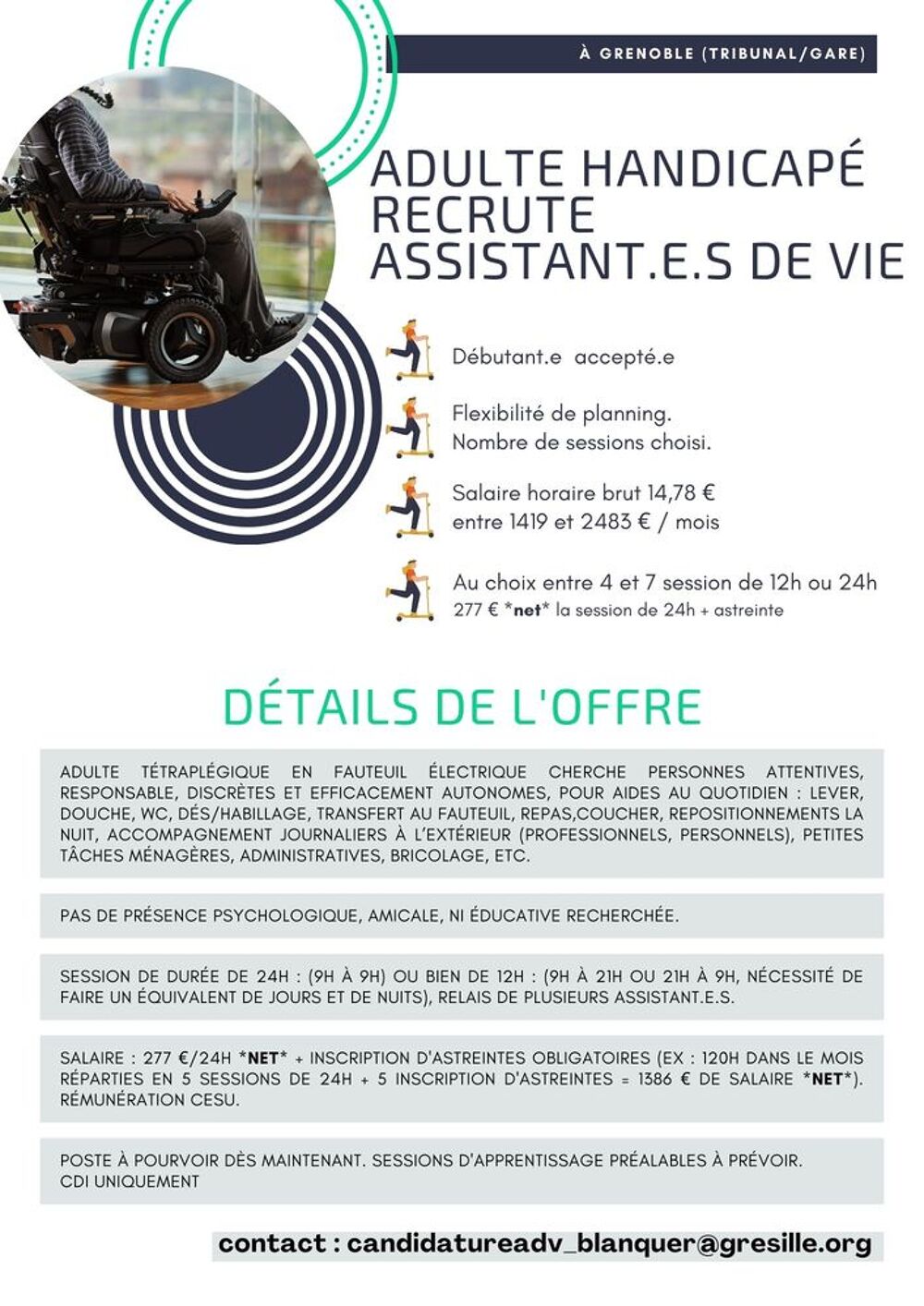   adulte handicapé cherche assistant-e-s de vie 
