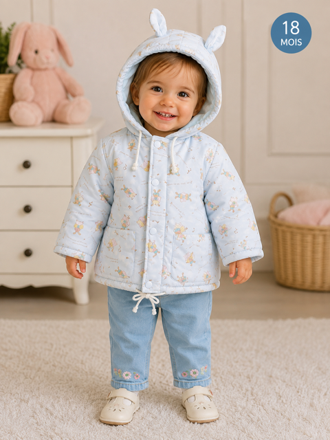 Manteau bébé Fille 18 Mois bleu avec capuche lapin TBE vinta Brienne-le-Château (10)