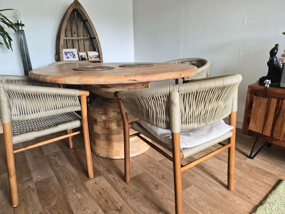 Table bois de manguier et 4 chaises bois acacia cordes tress Meubles