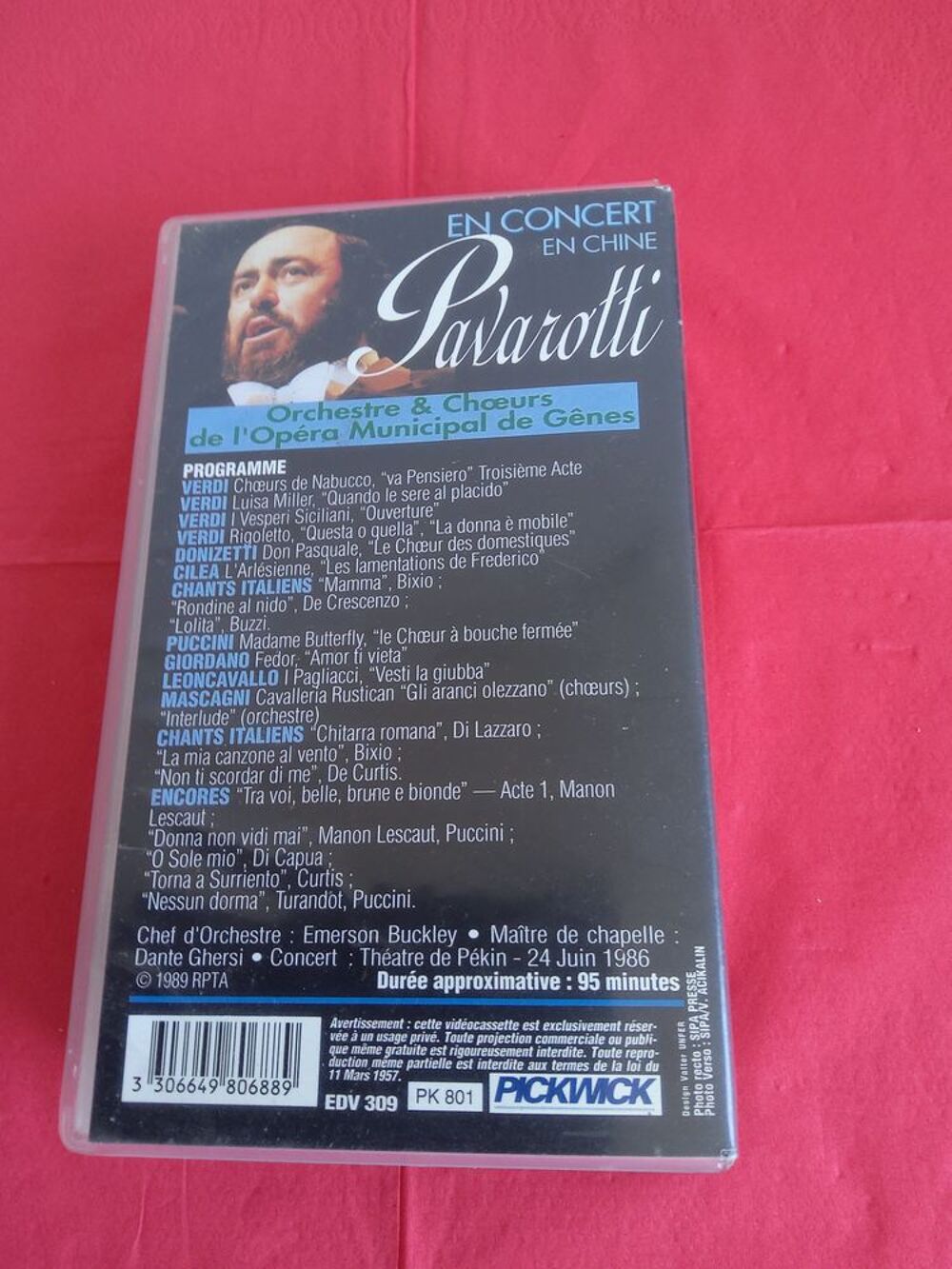 K7 VHS Luciano Pavarotti en concert en Chine DVD et blu-ray