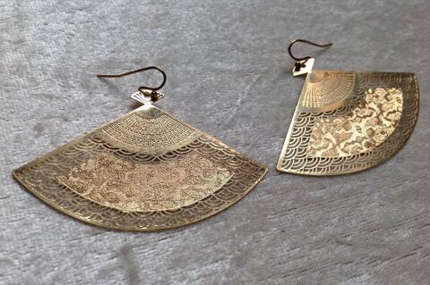 BOUCLES OREILLES DORÉES ÉVENTAIL Envoi Possible 2 Trégunc (29)